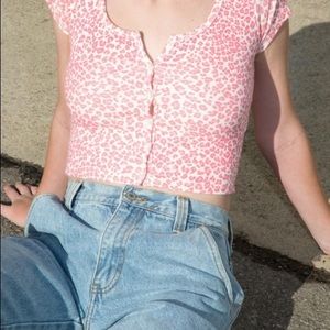brandy melville pink cheetah button up shirt